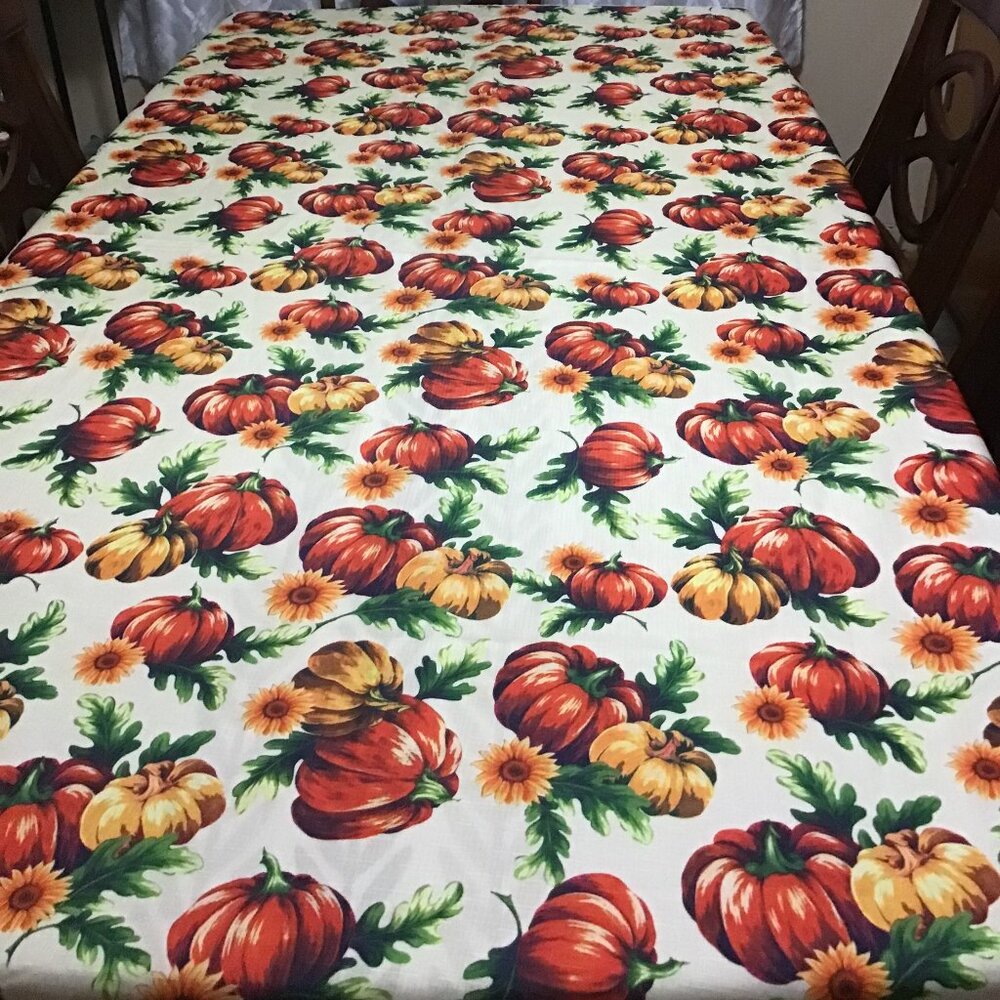 Fall Pumpkins and Sunflowers Tablecloth Fabric Actual measurements 62 x 86"